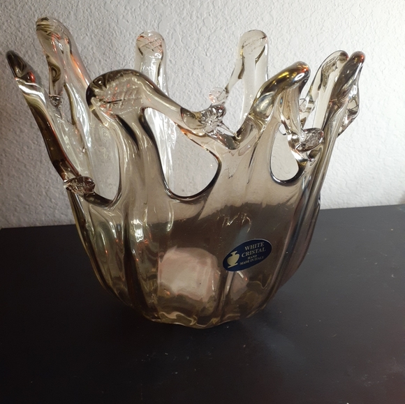 GORGEOUS NEW White Cristal Murano Italy 8" Smokey Gray Freeform Vase. - Picture 2 of 6